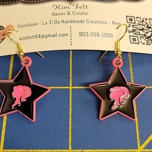 Barbie Dangle Star Earrings Pink